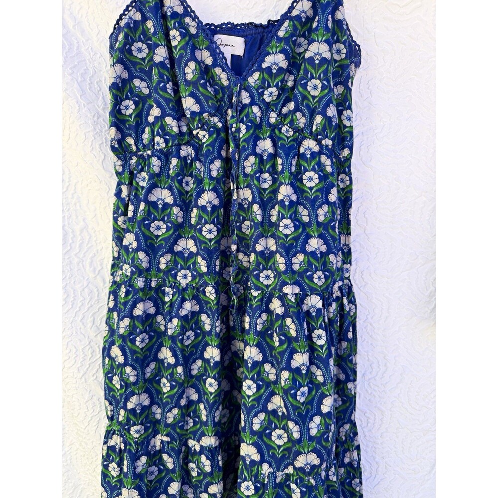 Japna blue floral tiered maxi dress women’s large 100% cotton boho